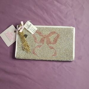 PINK Victoria's Secret Silver and Pink Bow Clutch